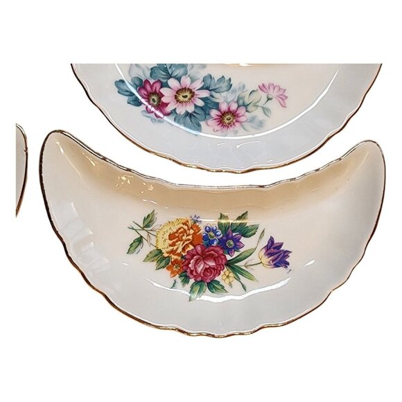 SET of 6 CMI CHADWICK Vintage 1/2 MOON CRESCENT DISHES Maple Leaf Flowers JAPAN - Picture 10 of 16